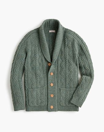 Cableknit shawl-collar cardigan